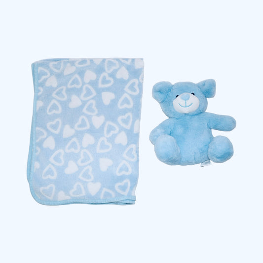 Filt & Gosedjur Set från CARLO BABY Storlek 95x75cm - Blå & Vit