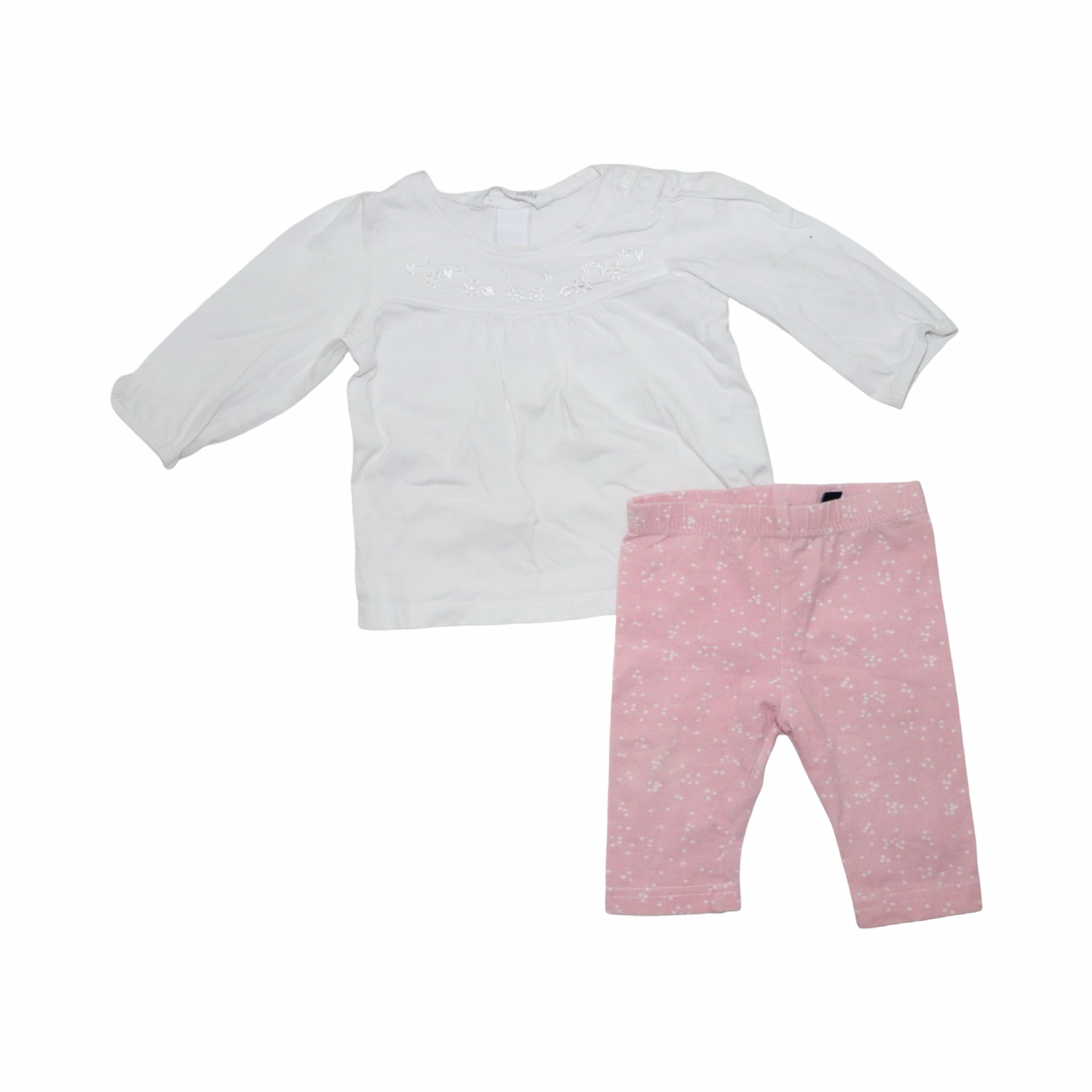 T-shirt & Byxor Matchande Set från H&M & BLUE SEVEN - Storlek 68- Vit & Ljusrosa