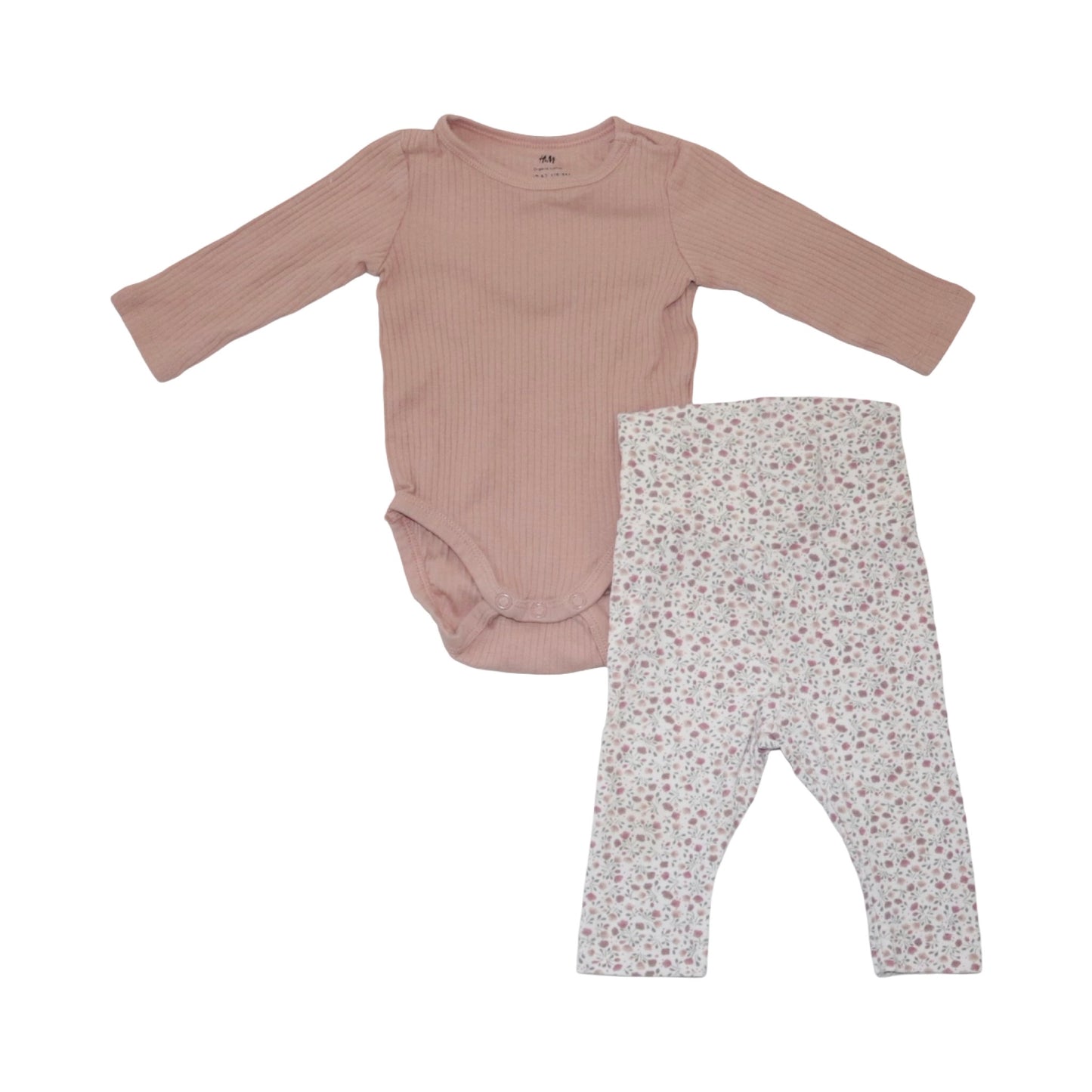 Långärmad Body & Byxor Matchende Set från H&M - Storlek 62 - Rosa & Vit (Multi)