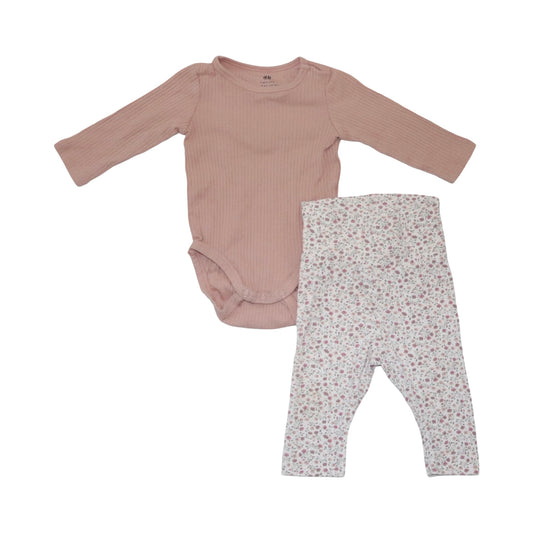 Långärmad Body & Byxor Matchende Set från H&M - Storlek 62 - Rosa & Vit (Multi)