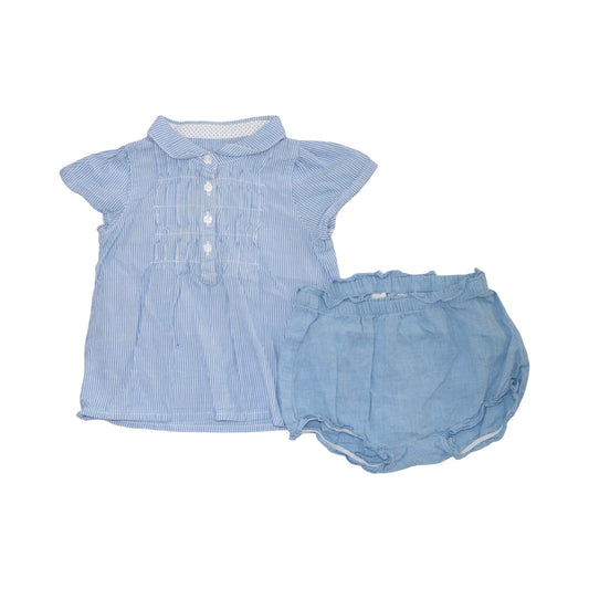 Kortärmad Klänning & Shorts Matchande Set från L.O.G.G H&M - Storlek 68 - Blå & Vit