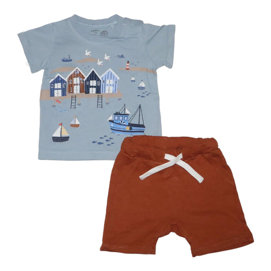 T-shirt & Shorts Matchande Set Från LINDEX - Storlek 62- Ljusblå & Brun