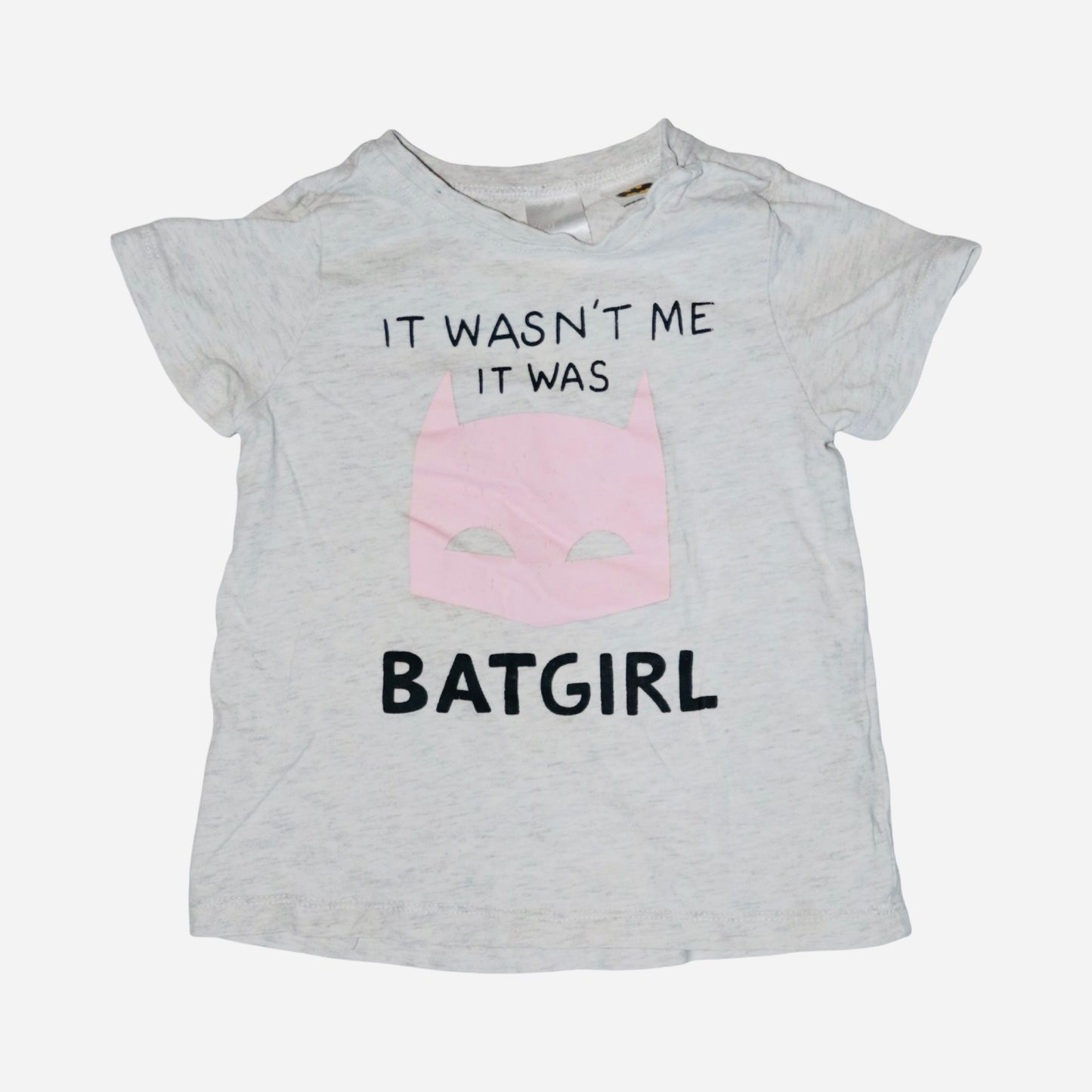 BATGIRL Kortärmad T-shirt från H&M - Storlek 80 - Ljusgrå & Rosa (Multi)