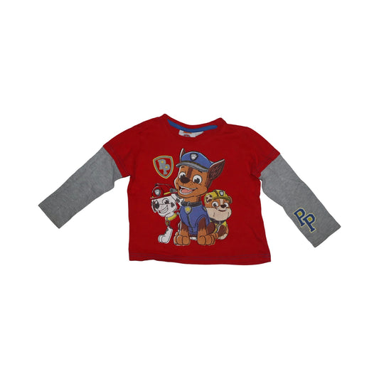 Långärmad T-shirt från PAW PATROL - Storlek 98 - Röd & Grå (Multi)