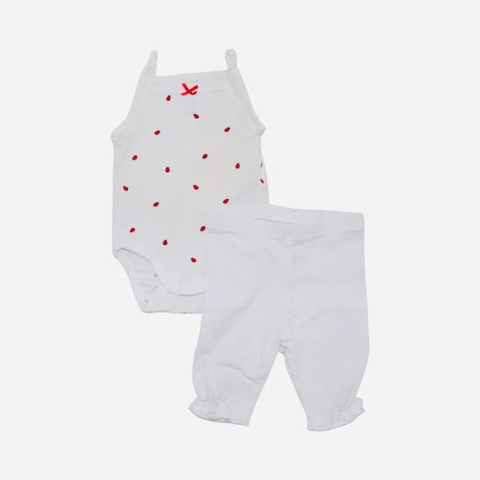 Linne Body & 3/4 Byxor Matchande Set från H&M  - Storlek 62/68 - Vit & Röd