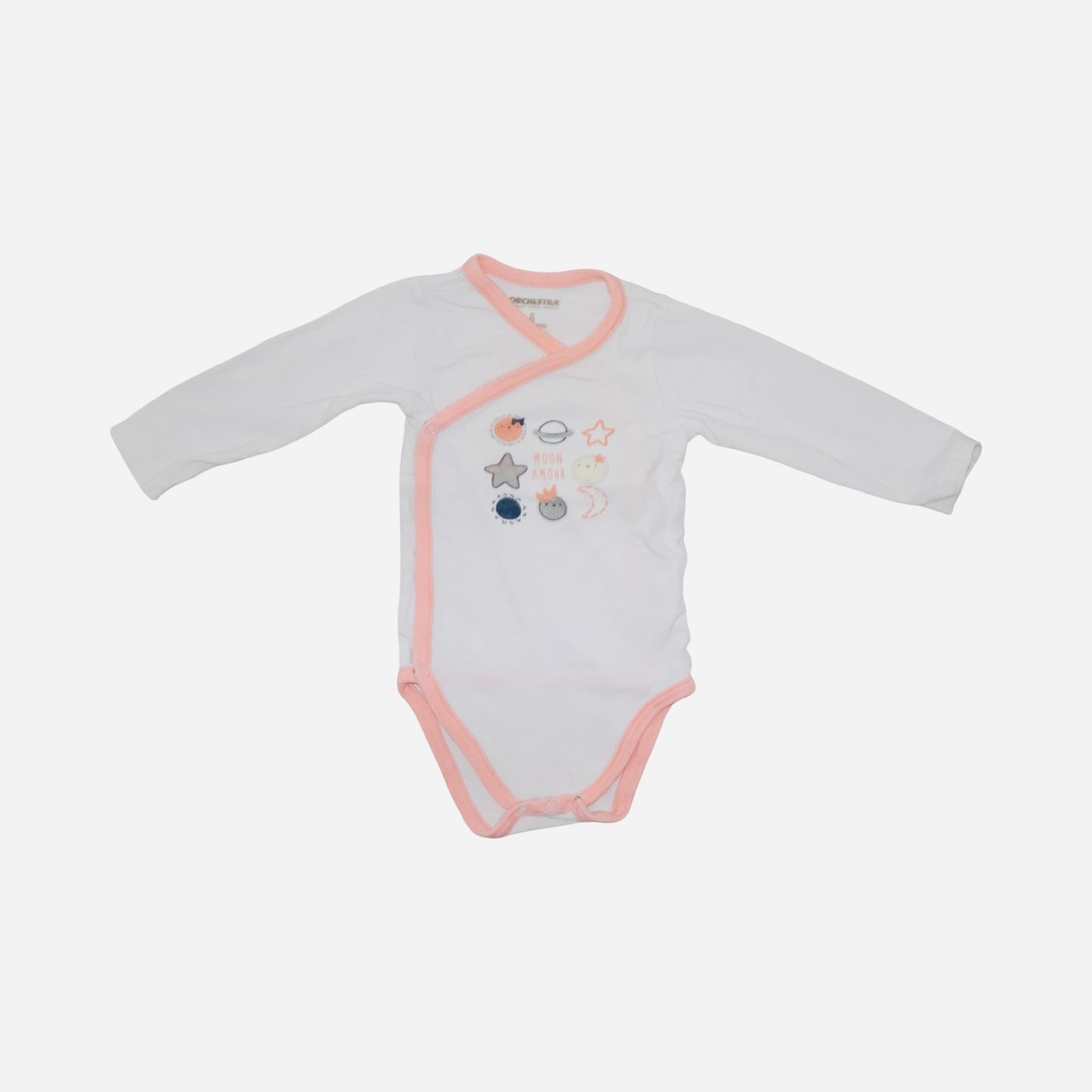 Långärmad Body (3 Pack) från ORCHESTRA - Storlek 68 - Vit & Orange (Multi)