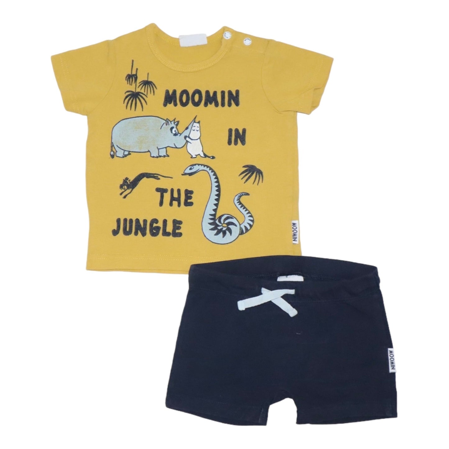 Kortärmad T-shirt and Shorts Matchande Set från MOOMIN - Storlek 68 - Gul & Mörkblå