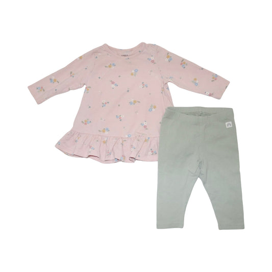 Klänning & Byxor Matchande Set från LINDEX - Storlek 68 - Ljusrosa & Olivgrön