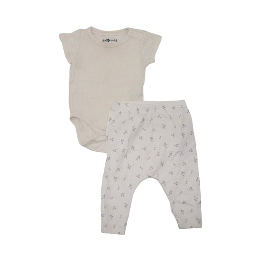 Kortärmad Body & Leggings Byxor Matchande Set från So cute - Stolek 68 - Beige (Multi)