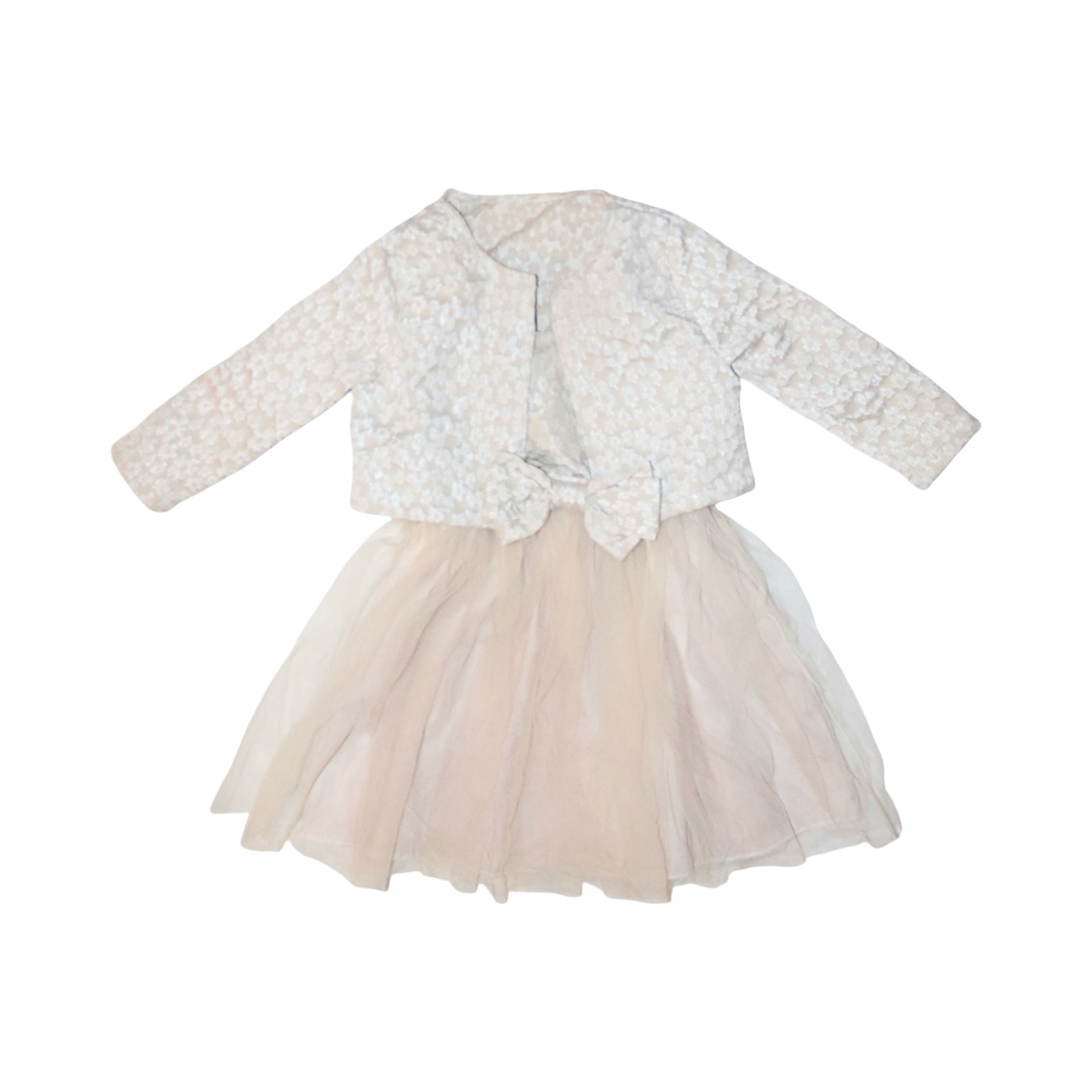 Kofta & Fest Klänning Matchande Set - Storlek 98 - Beige
