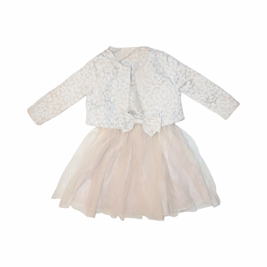 Kofta & Fest Klänning Matchande Set - Storlek 98 - Beige