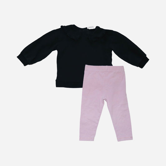 Tröja & Byxor Matchande Set från H&M & ORCHESTRA - Storlek 74 - Svart & Ljusrosa