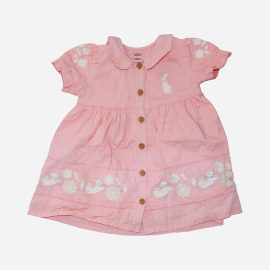 Kortärmad Klänning från M&S - Storlek 74 - Rosa & Vit