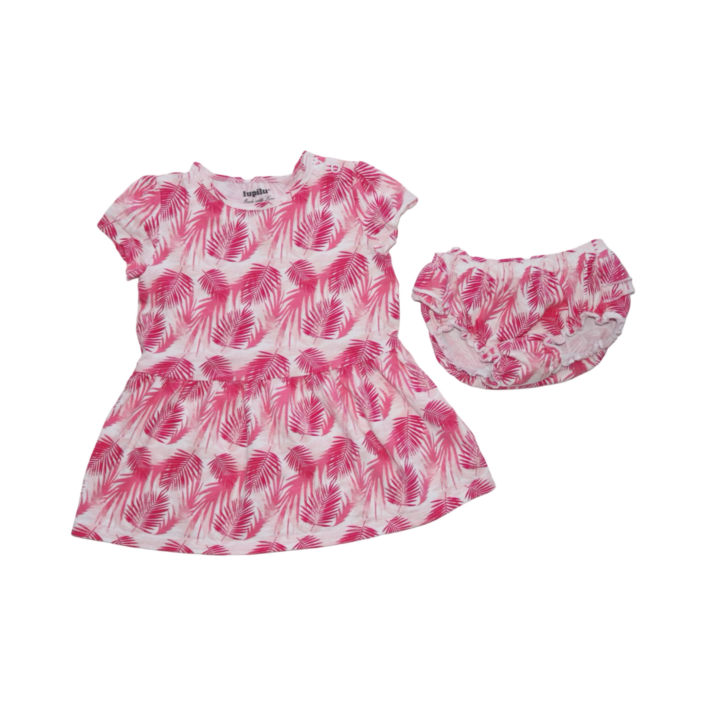 Kortärmad Klänning & Trosor Matchande Set från lupilu - Storlek 86/92 - Rosa & Vit