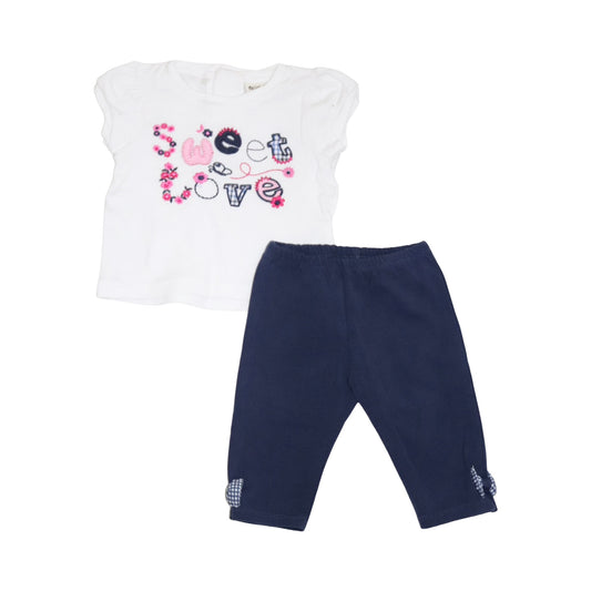 Kortärmad T-shirt & Byxor Matchande Set från my little Beat - Storlek 68 - Vit & Marinblå (Multi)