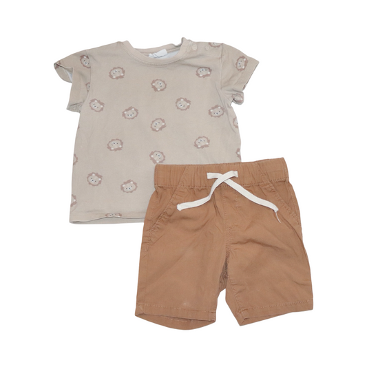 Kortärmad T-shirt & Shorts Matchande Set från Kappahl & H&M - Storlek 80 - Beige & Brun