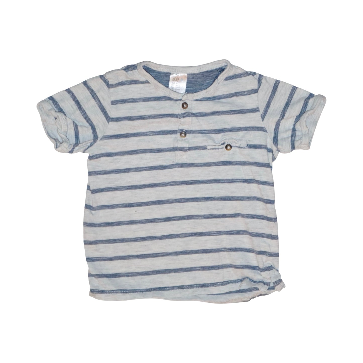 Kortärmad T-shirt från H&M - Storlek 80 - Ljusgrå & Blå