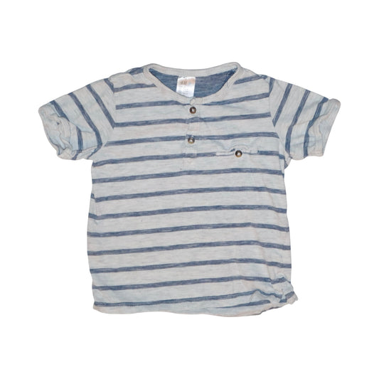 Kortärmad T-shirt från H&M - Storlek 80 - Ljusgrå & Blå