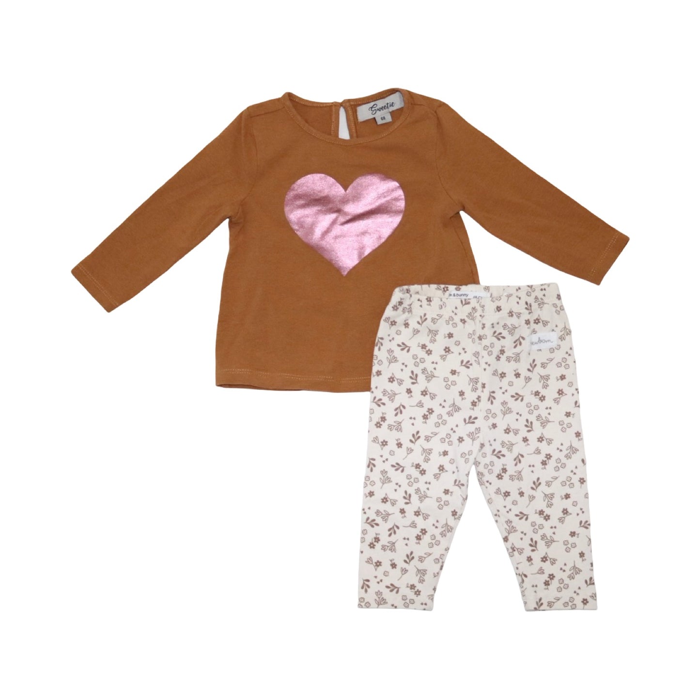 T-shirt & Byxor Matchande Set från Sweetie & fox & bunny - Storlek 68 -  Brun & Benvit (Multi)