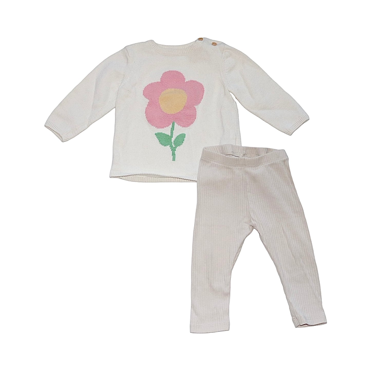 Tröja & Byxor Matchande Set från H&M - Storlek 74 - Benvit & Beige (Multi)