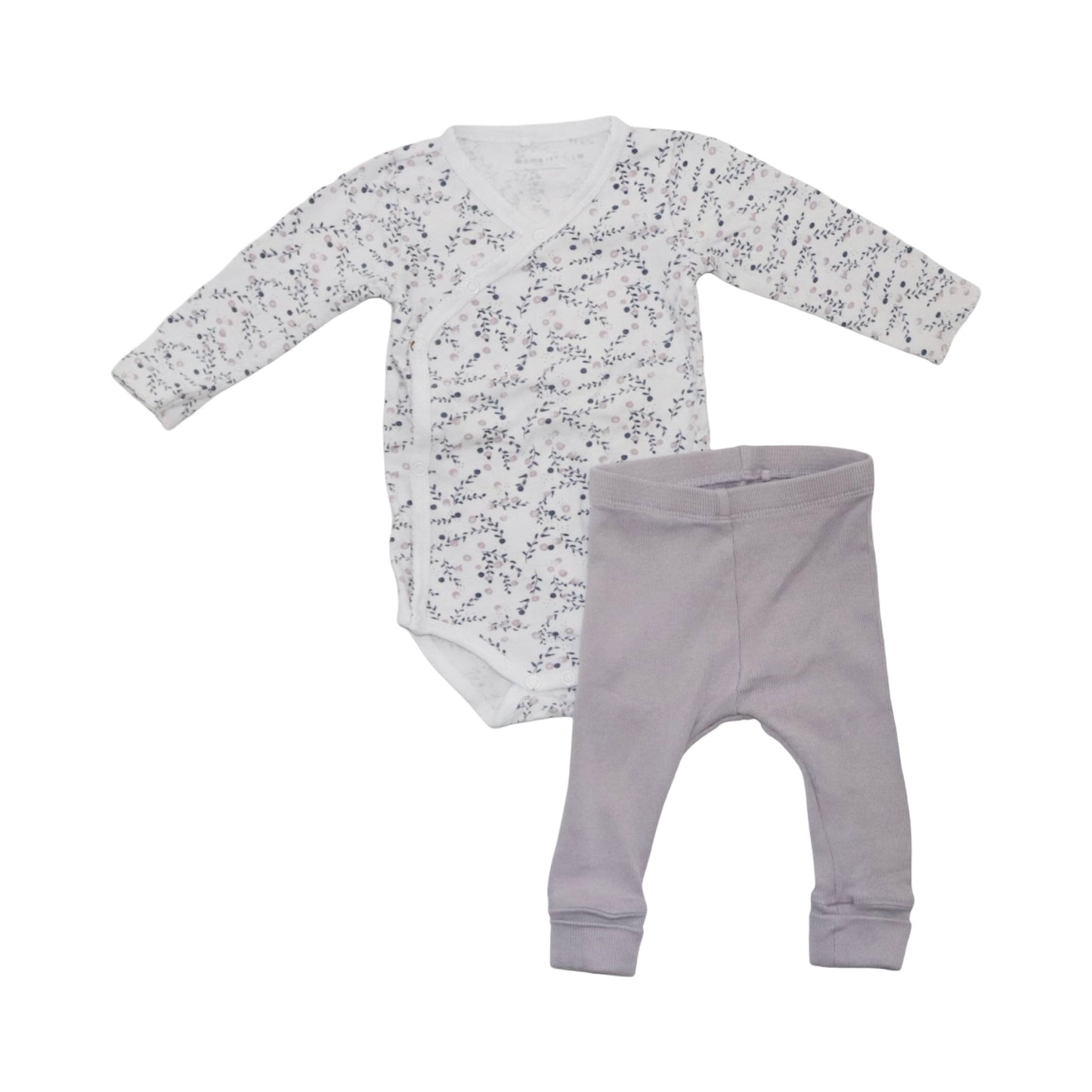 Body & Byxor Matchande Set från name it & LINDEX - Storlek 68 - Vit & Ljuslila (Multi)
