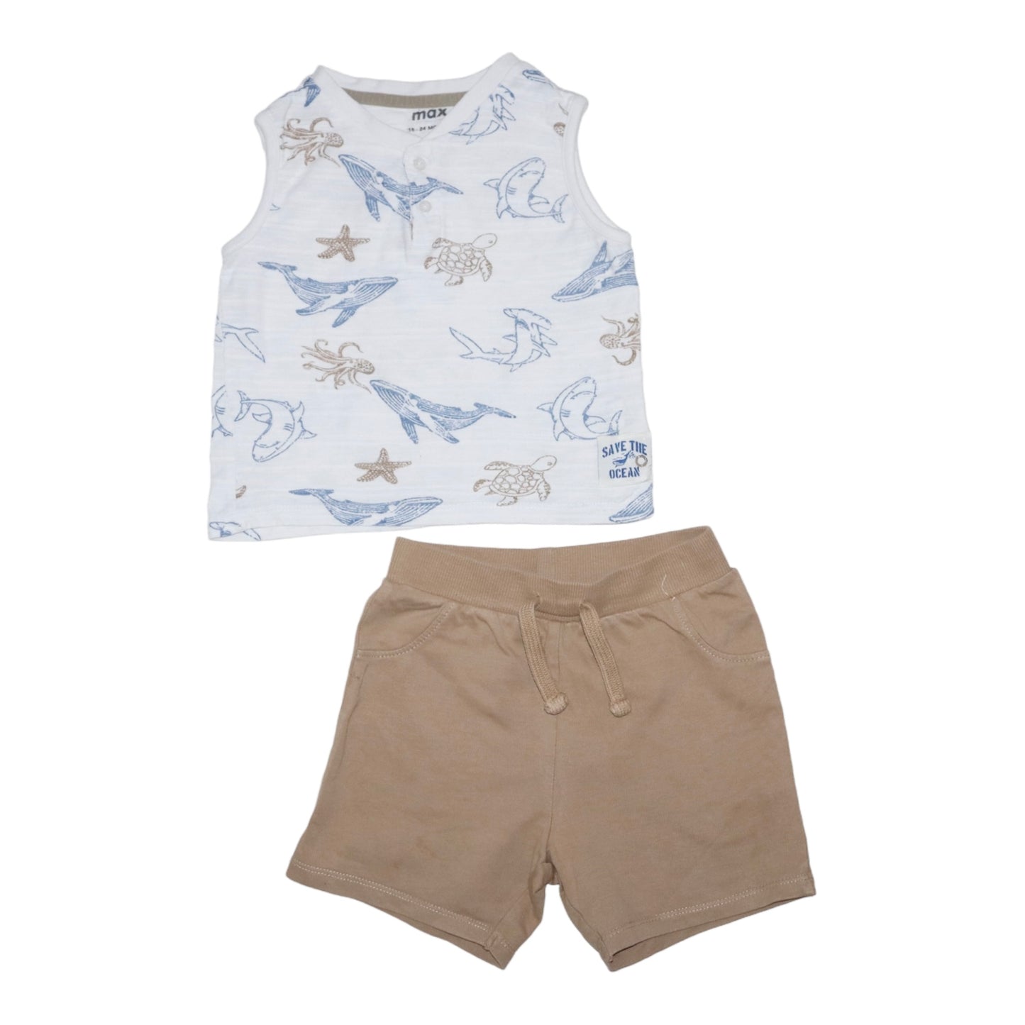 Linne & Shorts Matchande Set från Max - Storlek 92 - Vit & Beige