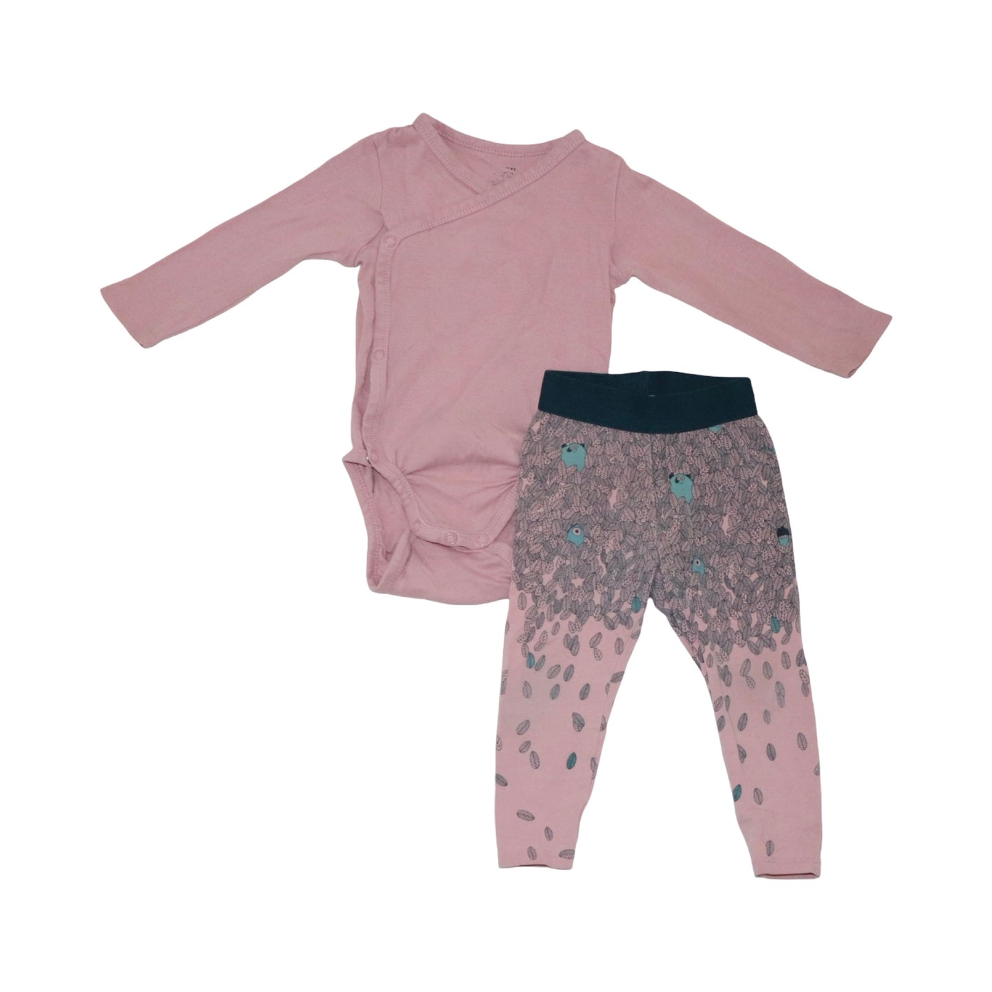 Långärmad Body & Byxor Matchande Set från H&M - Storlek 74 - Rosa & Grå (Multi)