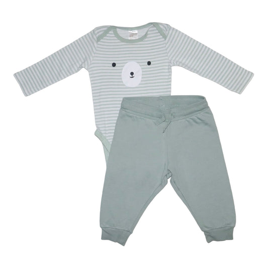 Långärmad Body & Byxor Matchande Set från H&M - Storlek 68 - Ljusgrön & Vit