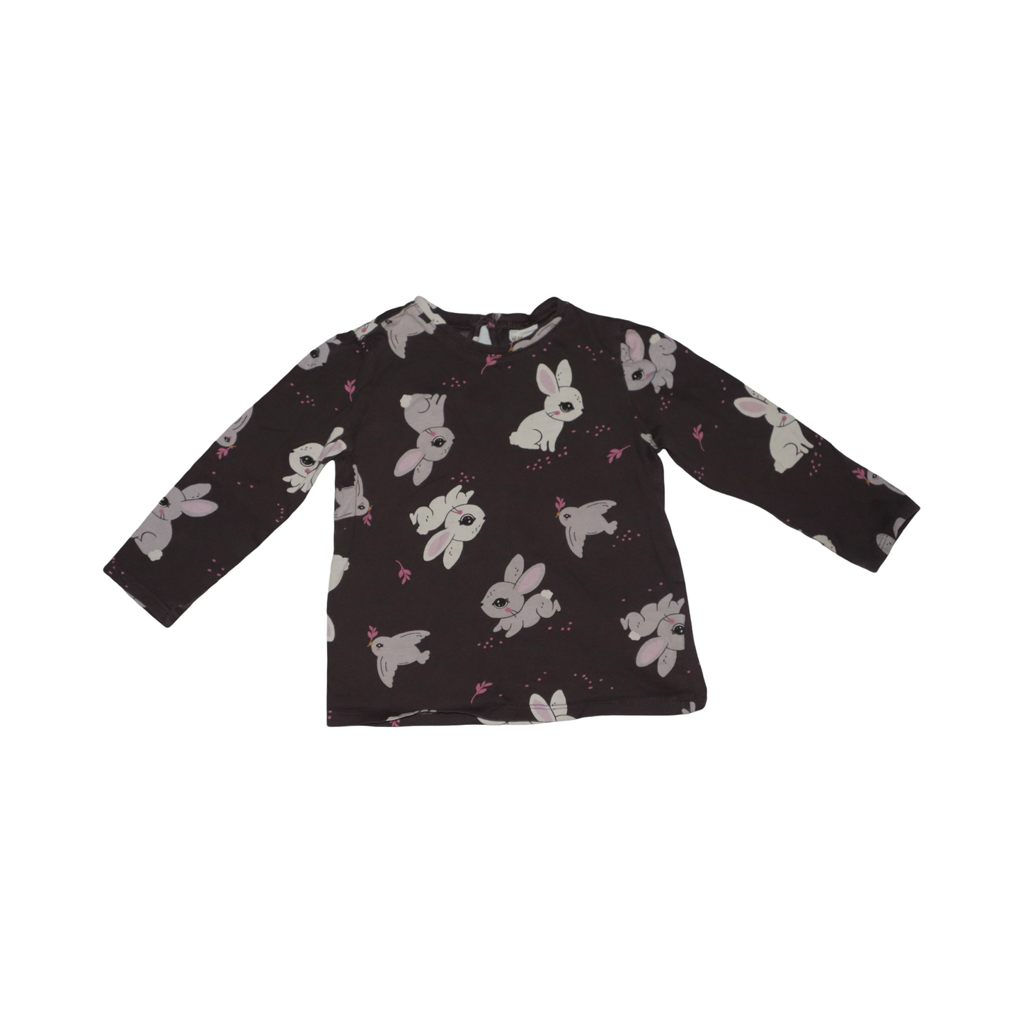 Långärmad T-shirt från H&M - Storlek 86 - Mörkbrun & Vit (Multi)