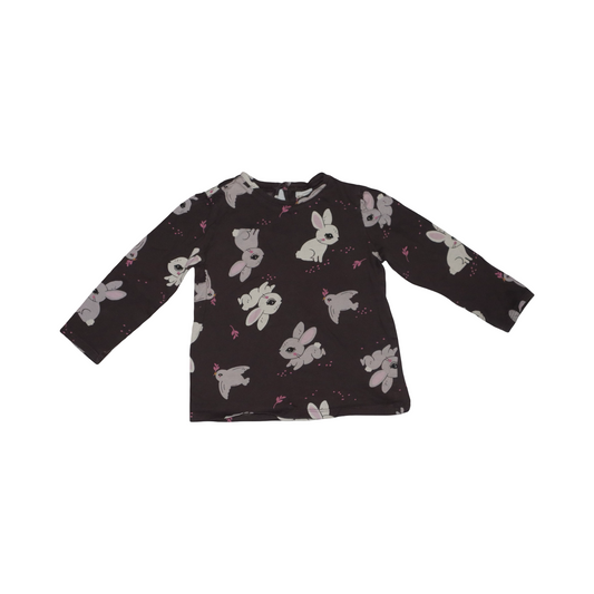 Långärmad T-shirt från H&M - Storlek 86 - Mörkbrun & Vit (Multi)