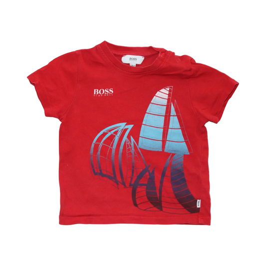 Kortärmad T-shirt från BOSS - Storlek 74 - Röd & Marinblå