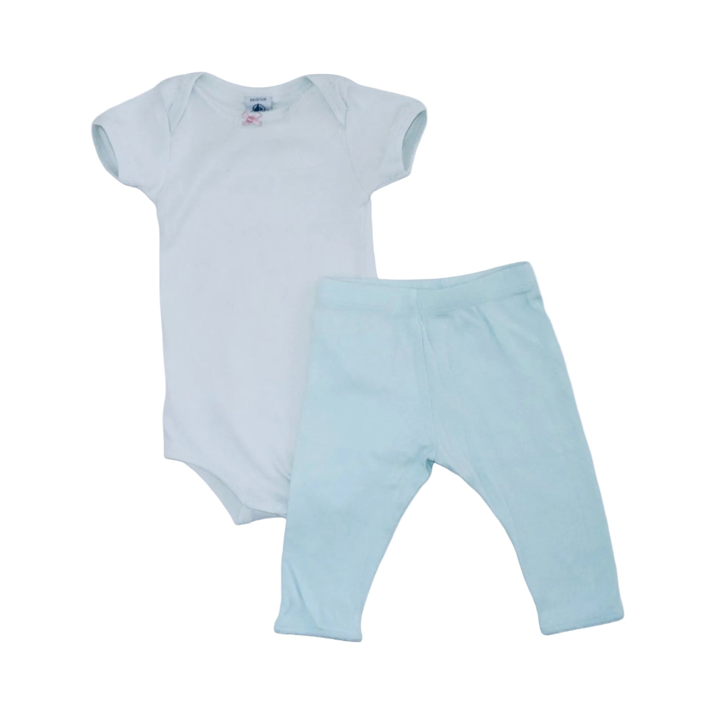 Kortärmad Body & Byxor Matchande Set från M&S & PETIT BATEAU - Storlek 68 - Ljusblå