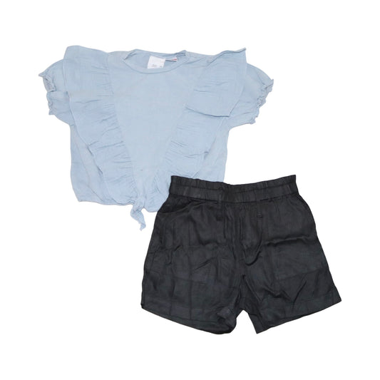 Kortärmad Blus & Shorts Matchende Set från ZARA & H&M - Storlek 92 - Ljusblå & Svart