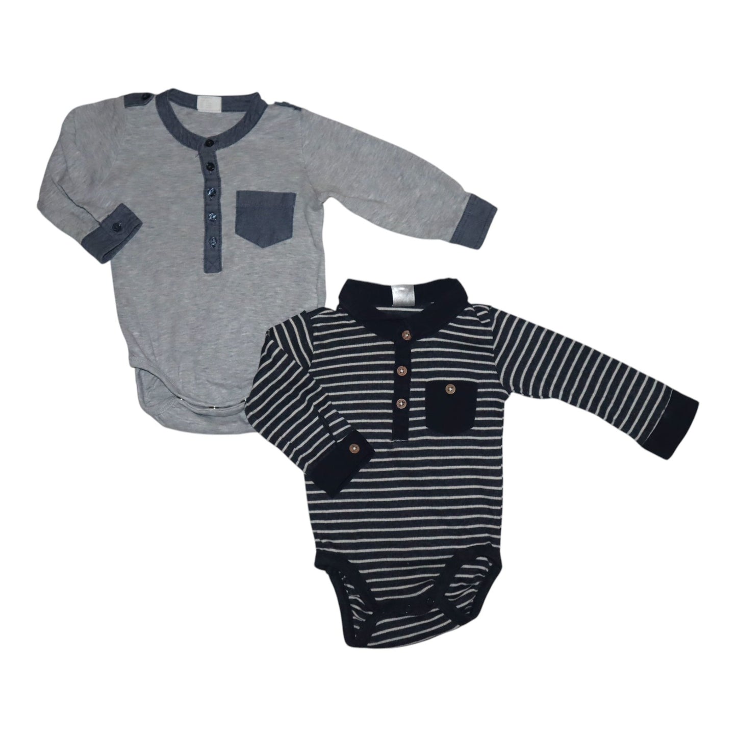 Långärmad Body (2 Pack) från H&M - Storlek 68 - Svart & Grå & Vit