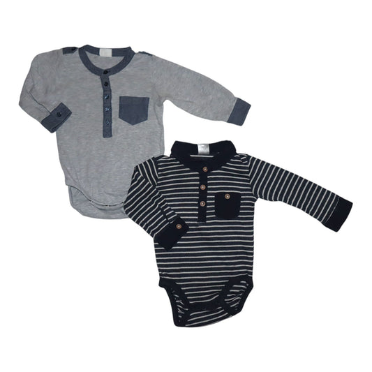 Långärmad Body (2 Pack) från H&M - Storlek 68 - Svart & Grå & Vit