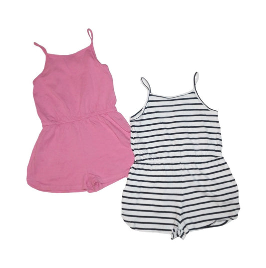 Kortärmad Byxdress / Jumpsuit (2 Pack) från H&M - Storlek 98 - Rosa & Vit (Multi)