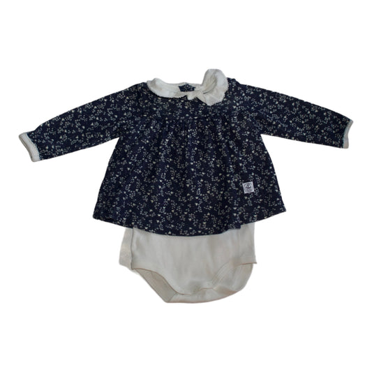 Klänning med inbyggd body från PETIT BATEAU - Storlek 68 - Blå & Vit