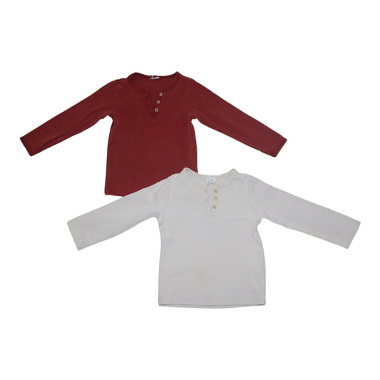 Långärmad T-shirt (2 Pack) från H&M - Storlek 80 - Rödbrun & Benvit