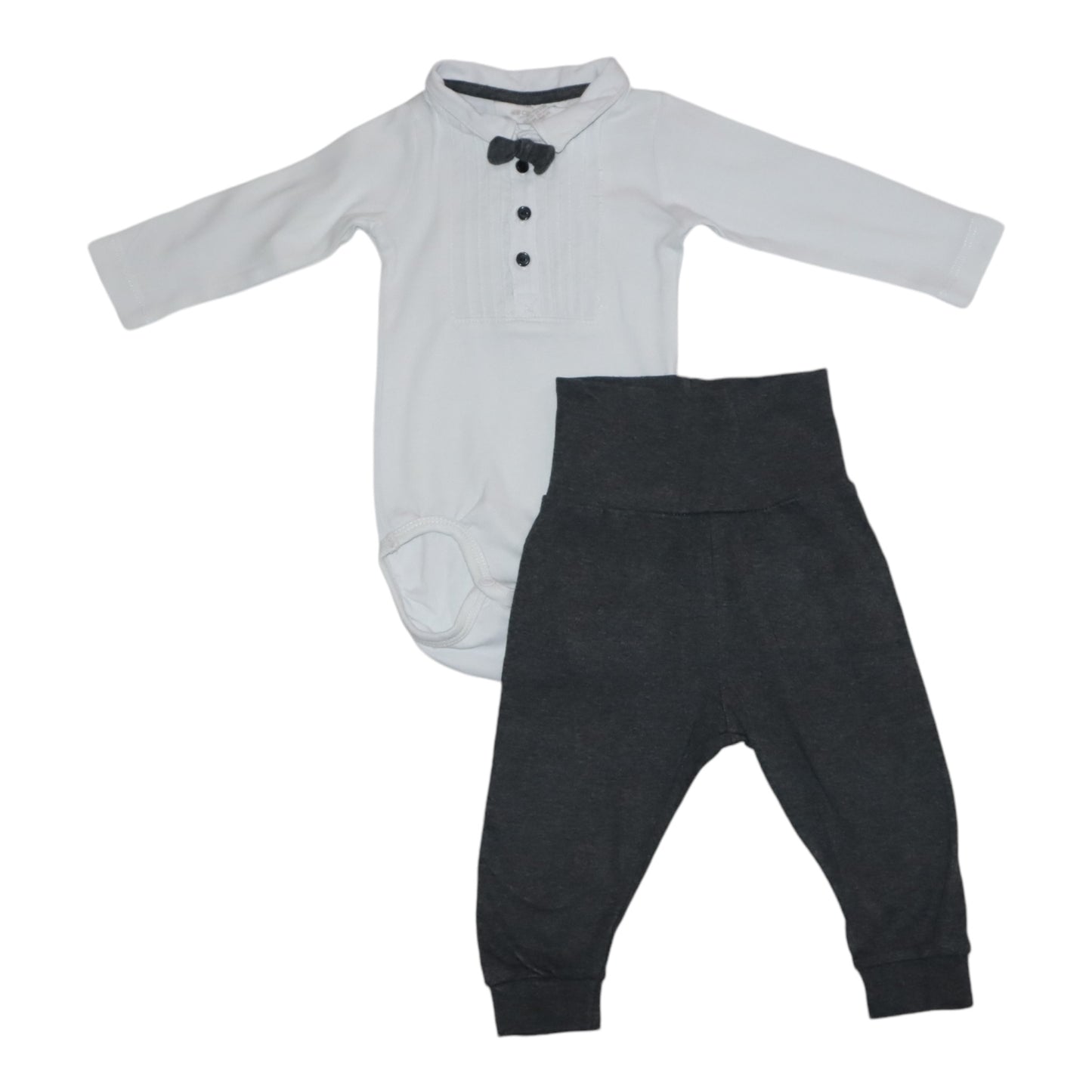 Långärmad Body & Byxor Matchande Set från H&M - Storlek 68 - Vit & Mörkgrå