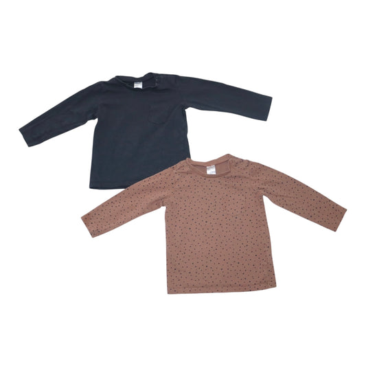 Långärmad T-shirt (2 Pack) från H&M - Storlek 86 - Mörkgrå & Brun