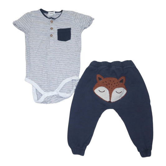 Kortärmad Body & Byxor Matchande Set från newbie - Storlek 80 - Vit & Mörkblå