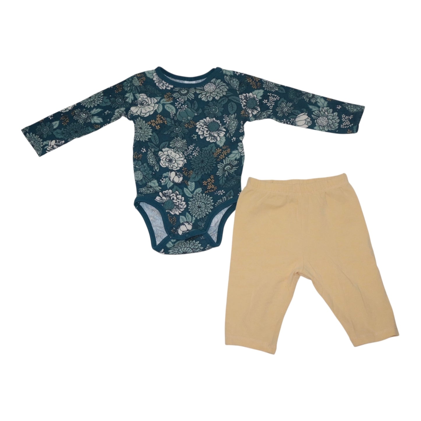 Långärmad Body & Byxor Matchande Set från H&M - Storlek 80 - Gul & Gön