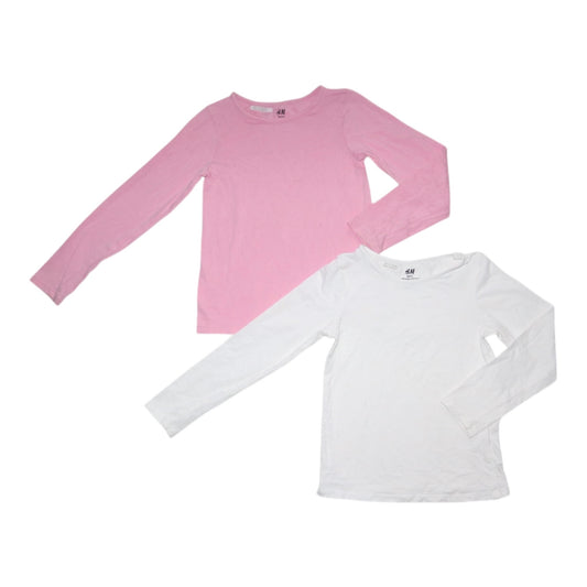 Långärmad T-shirt från H&M - Storlek 110/116 - Vit & Rosa