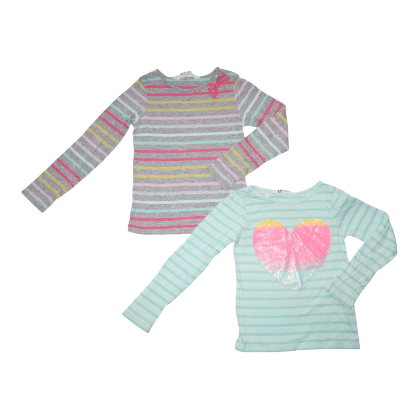 Långärmad T-shirt (2 Pack) från H&M - Storlek 110/116 - Ljusgrön & Ljusgrå