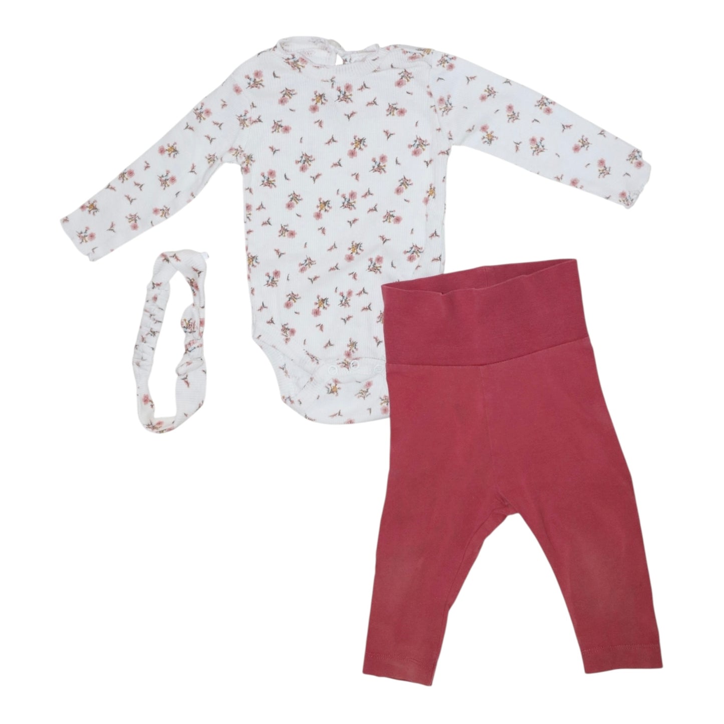 Långärmad Body & Byxor Matchande Set från TAHARI & H&M - Storlek 62 - Vit & Röd
