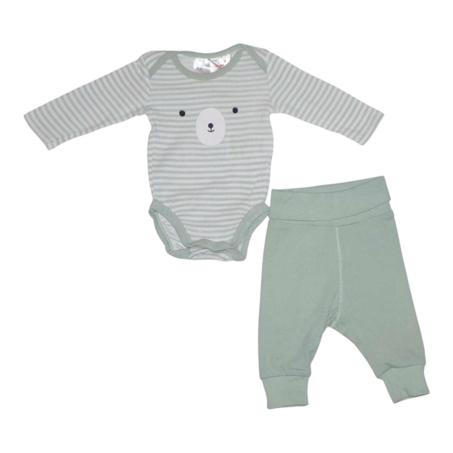 Långärmad Body & Byxor & Mössa Matchande Set från H&M - Storlek 50 - Ljusgrön & Vit