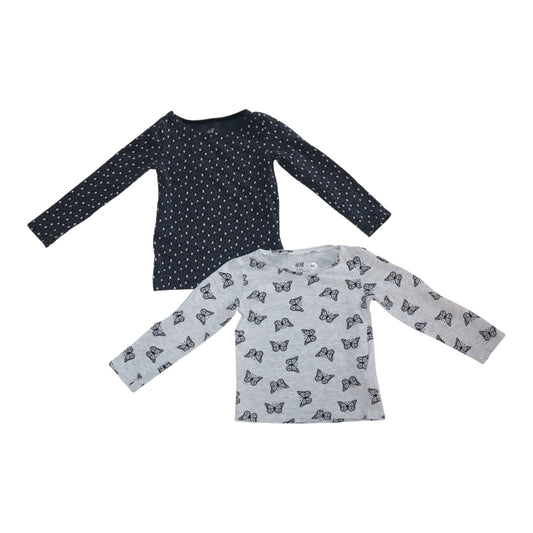 Långärmad T-shirt (2 Pack) från H&M - Storlek 92 - Mörkgrå & Ljusgrå
