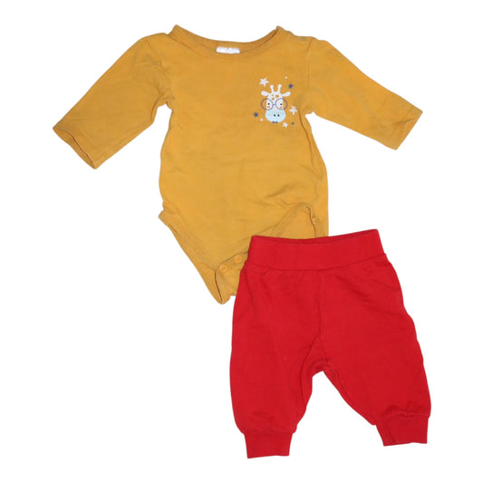 Body & Byxor Matchande Set från citat - Storlek 56 - Gul & Röd