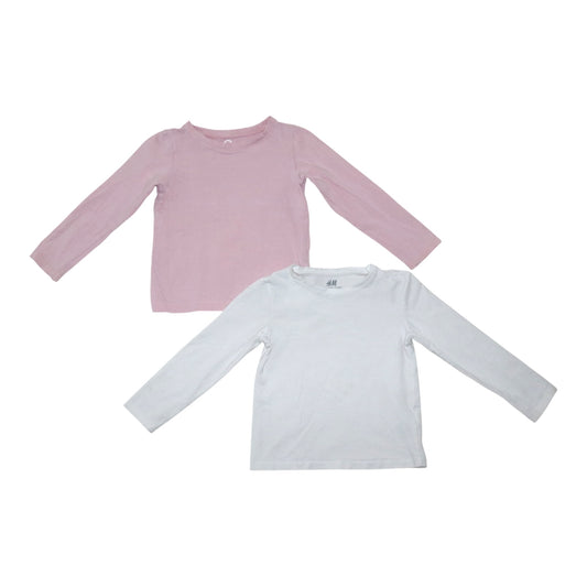 Långärmad T-shirt (2 Pack) från H&M & Cubus - Storlek 98/104 - Ljusrosa & Vit