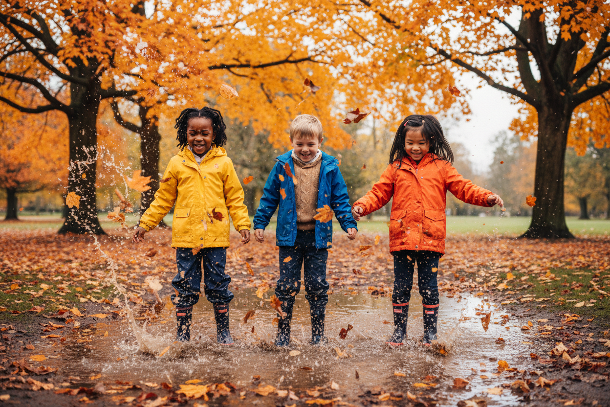 Diverse children in fall clothing